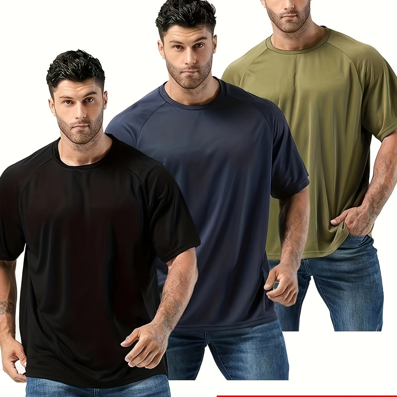 TEMU 3pz T-Shirt da Taglie Forti - Asciugatura Rapida, Assorbimento dell'Umidit� & Traspiranti per Sport/Fitness | Tessuto Elasticizzato, Lavabile in