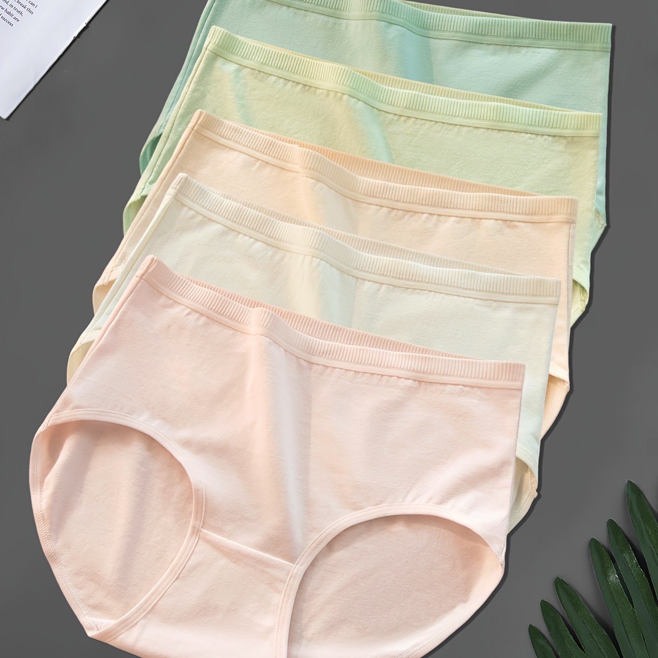 Image of 5pcs Solid Color High Waist Ribbed Waistband Women's Panties Underwear Comfy Briefs S-xxl