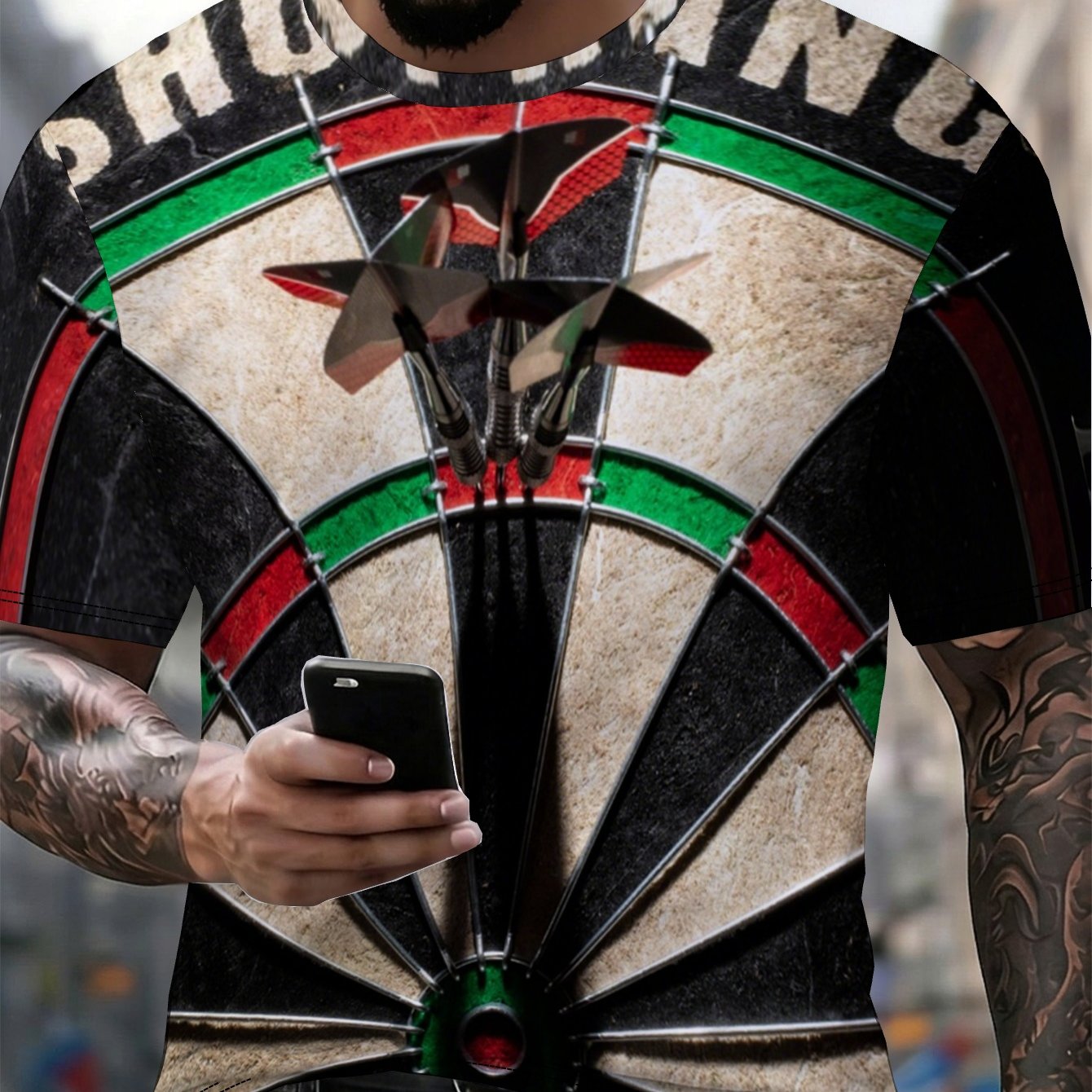 TEMU Teediy Men's Plus Size Dart Board Print T-shirt - Big & Tall Short Sleeve Casual Round Neck Tee With Dart, Machine Washable Summer Top Suitable