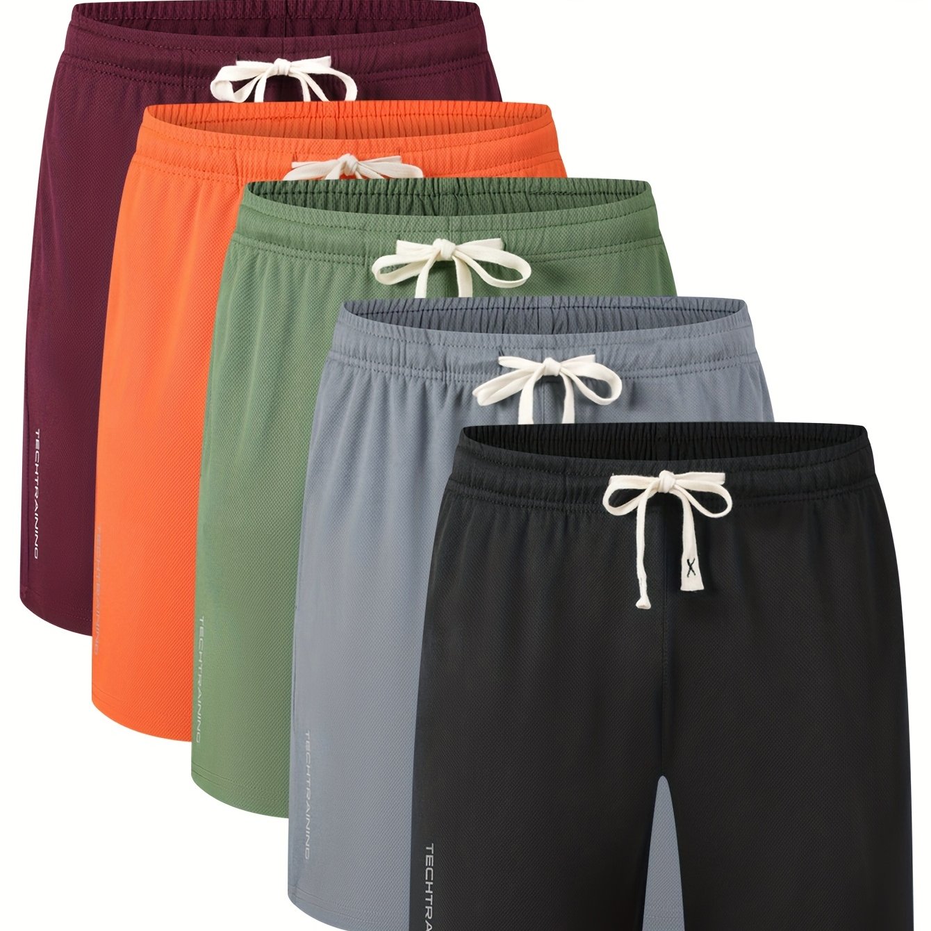 TEMU 5pcs Men's Sports Shorts, Solid Color, Knitted Fabric, Loose Version, Zip Pocket, Elastic Belt, Quick-dry, Suitable For Gym And Basketball,