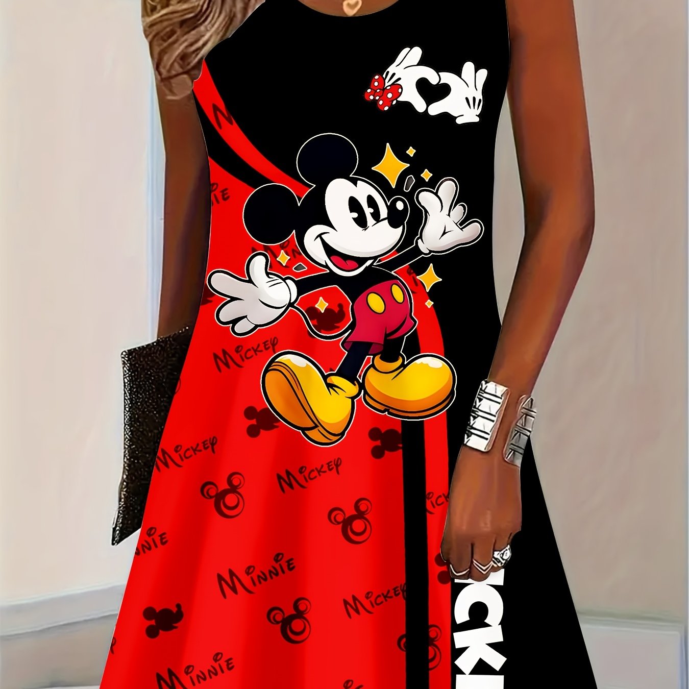 TEMU Elegant Dress, Cartoon Full Print Design, Mouse Vest Dress, Beach Vacation Dress, Casual Dress