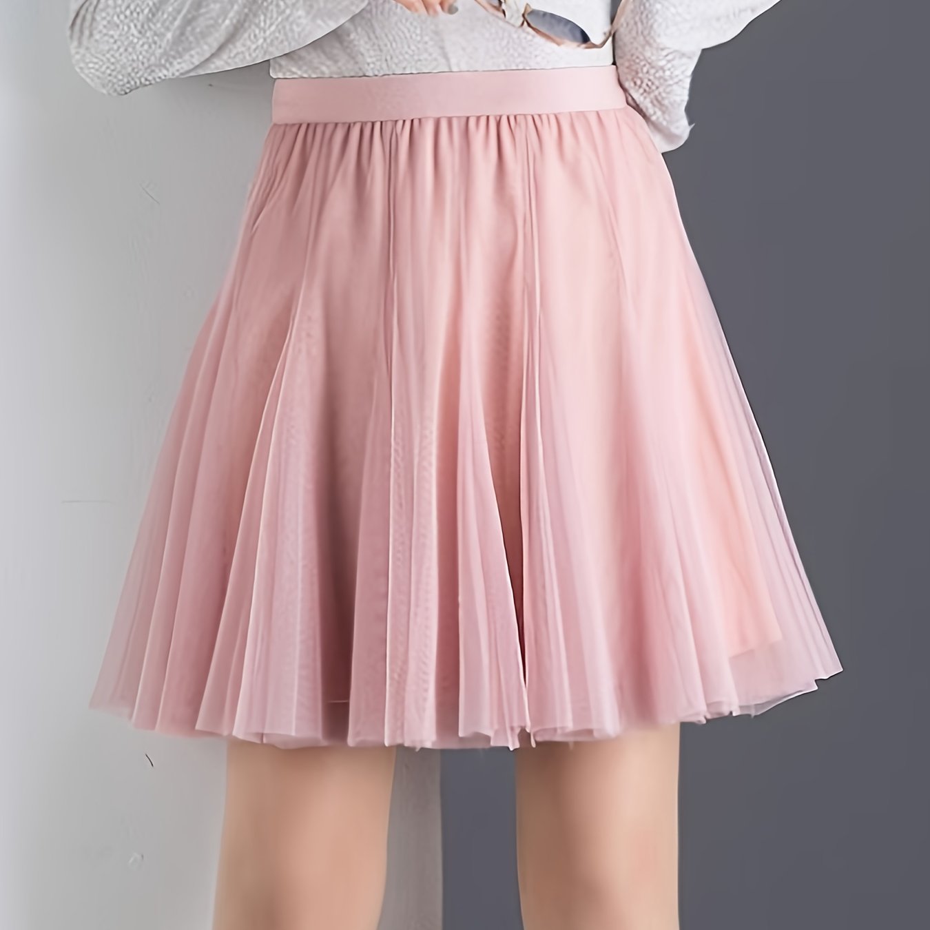 TEMU Net Fabric Half Skirt Pleated Skirt A-line Skirt High-waist Versatile Skirt Fairy Skirt Fresh And Delicate Large-swing Net Fabric Skirt