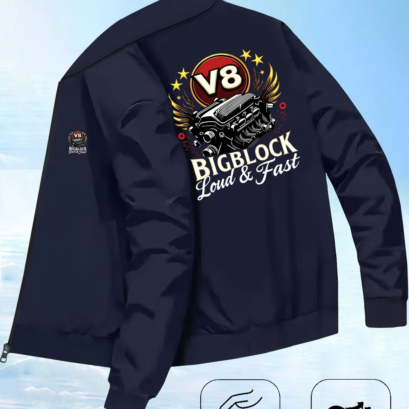 TEMU V8 Print Men's Trendy Autumn/winter High-end Casual Youth Jacket With Stand Collar, Stylish Versatile Top Jacket Coat