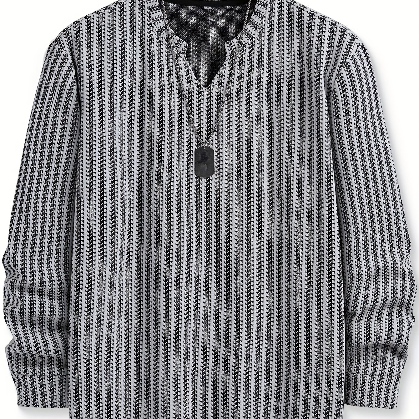 Image of Men's Fashion Casual Knit Sweatshirt With Stand Collar In Black And White Contrast, Suitable For Daily Wear, Commuting, Versatile Fashion, Men's Henley Shirt
