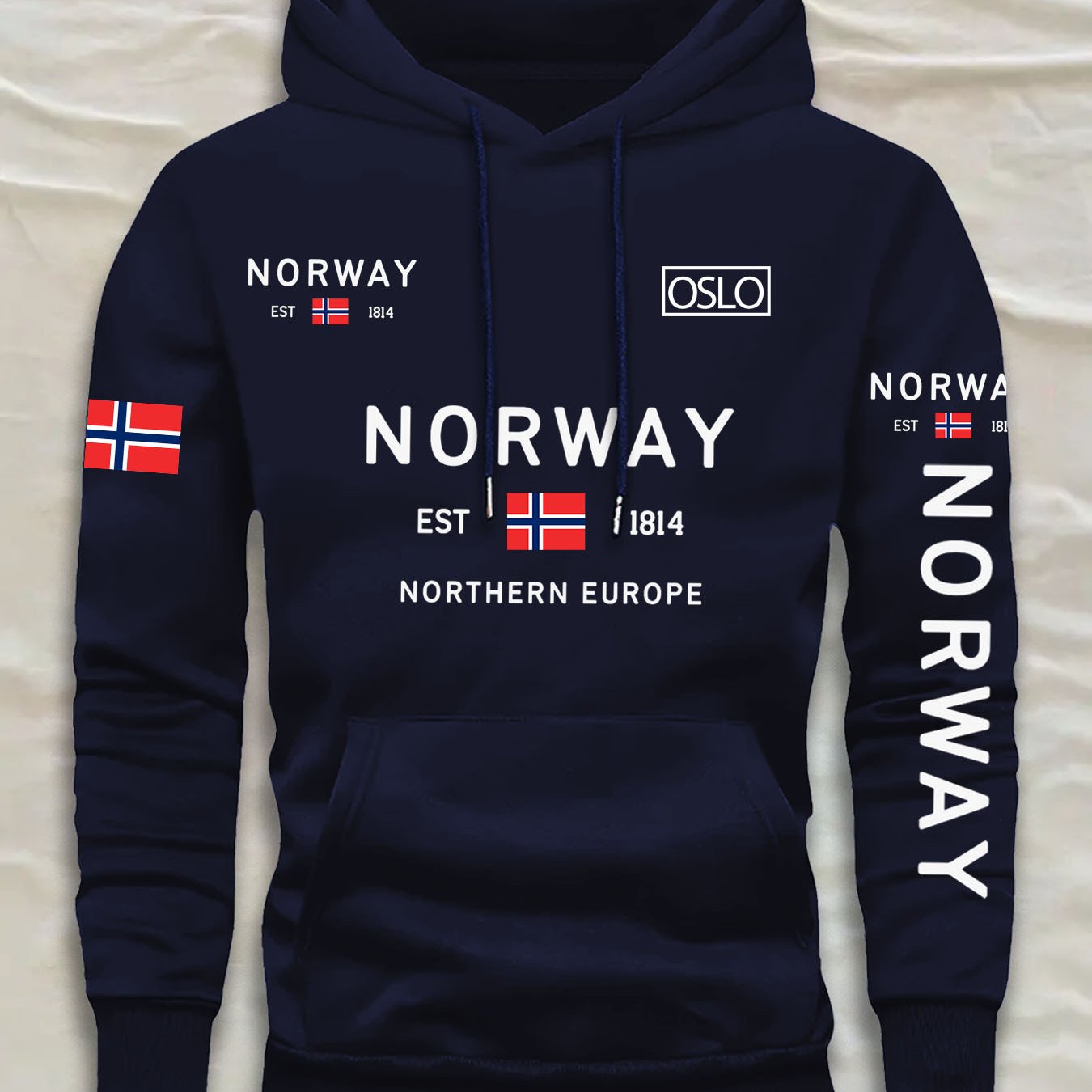 TEMU Sudadera con capucha de moda para hombre, Jersey con estampado de noruega y de Oslo, larga de /otoño con bolsillo , Sudadera deportiva casual