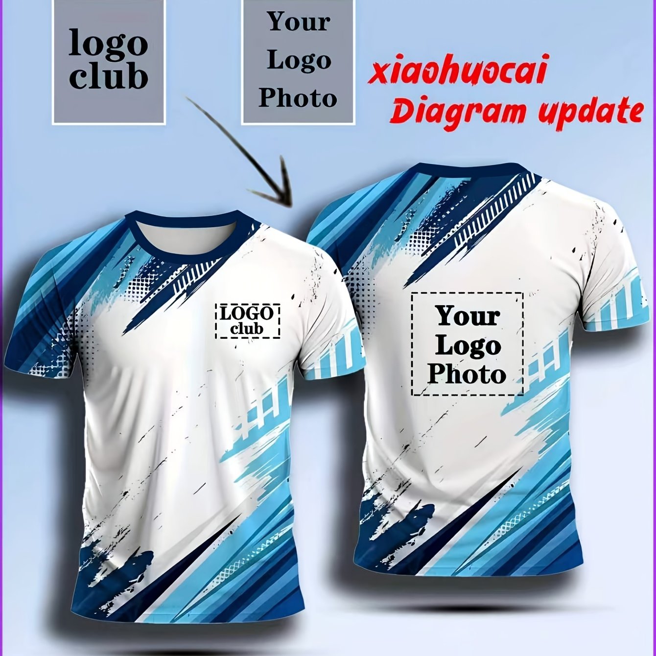 TEMU Custom Men's Sporty Crew Neck T-shirt With Blue-white Gradient Brush Pattern, Breathable And Comfortable, Logo/photo Diy, Competition Top