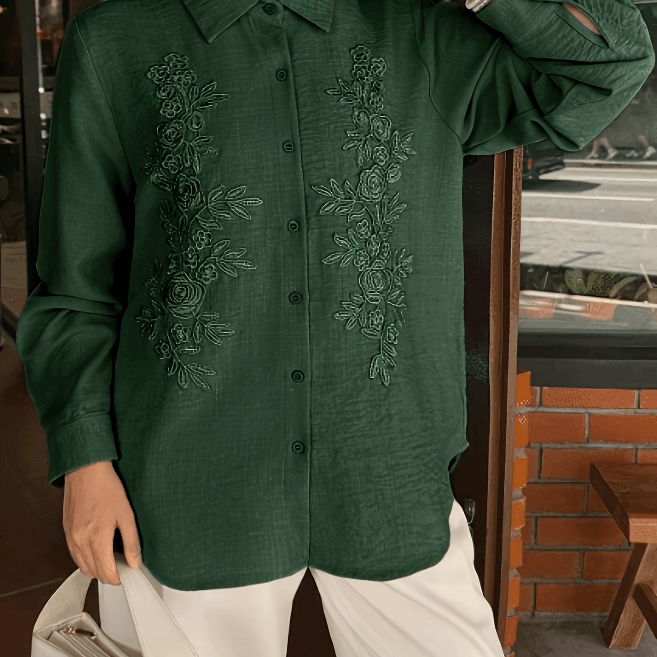 TEMU Beautiful Shirt, Women's Floral Embroidered Shirt, Shirt, Shirt