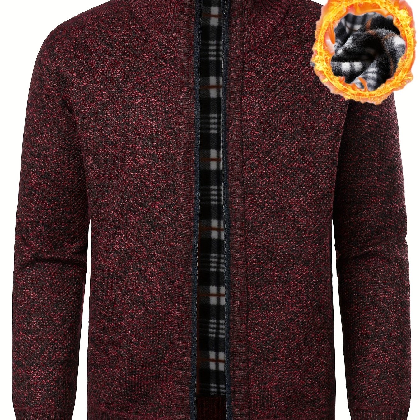 TEMU Men's Casual Zip Cardigan Sweater With Knit Fabric, Regular Shape Slightly Elastic, Solid And Winter Jacket With Zip Detail