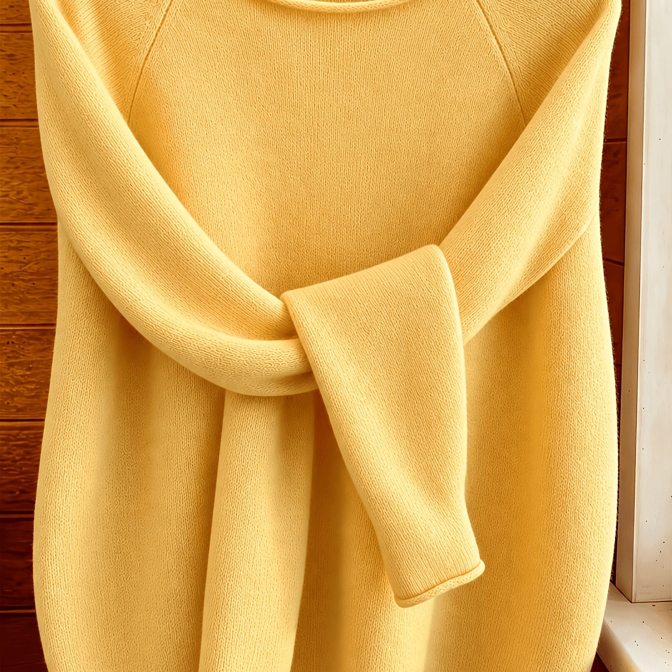 TEMU Solid Color Simple Rolled Hem Crew Neck Plush Feel Sweater Top, Autumn/winter Loose Fit Casual Versatile Women's Sweater, Fashionable Elegant
