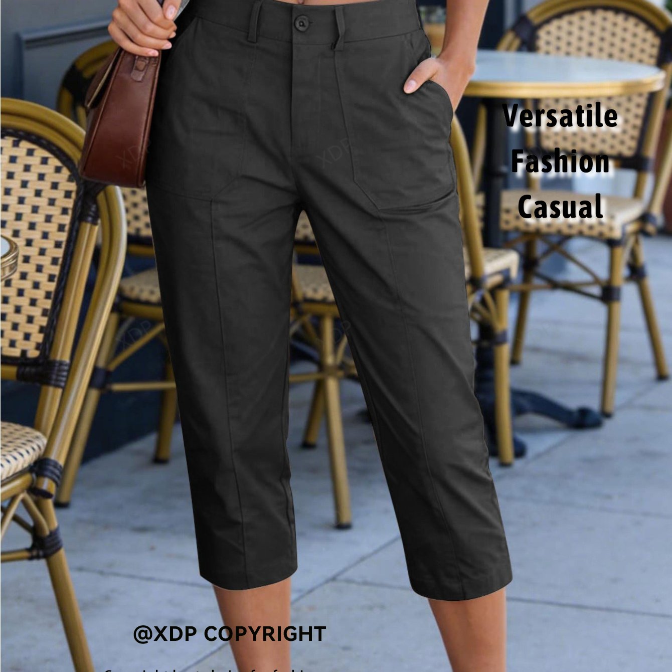 TEMU Pantalon de travail d'été uni pour femme : Pantalon court décontracté ample à taille haute avec poches