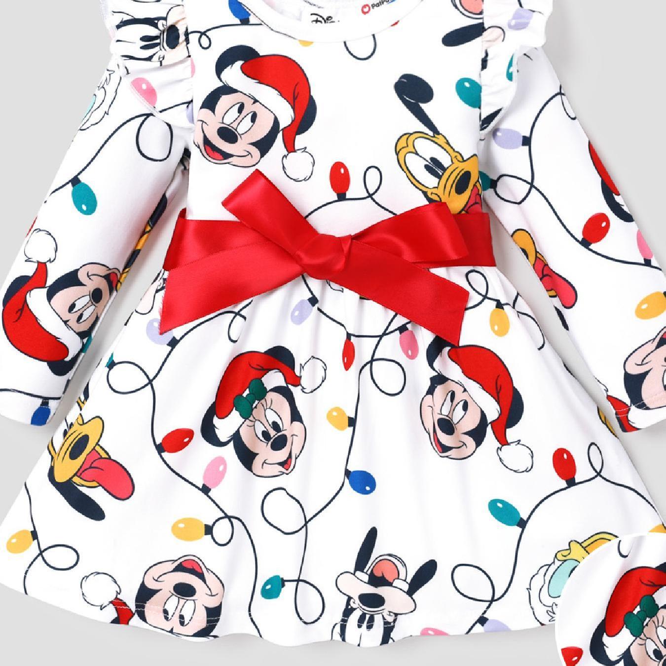 Toddler Girl Christmas Full Print Bow Tie Long-sleeve Dress