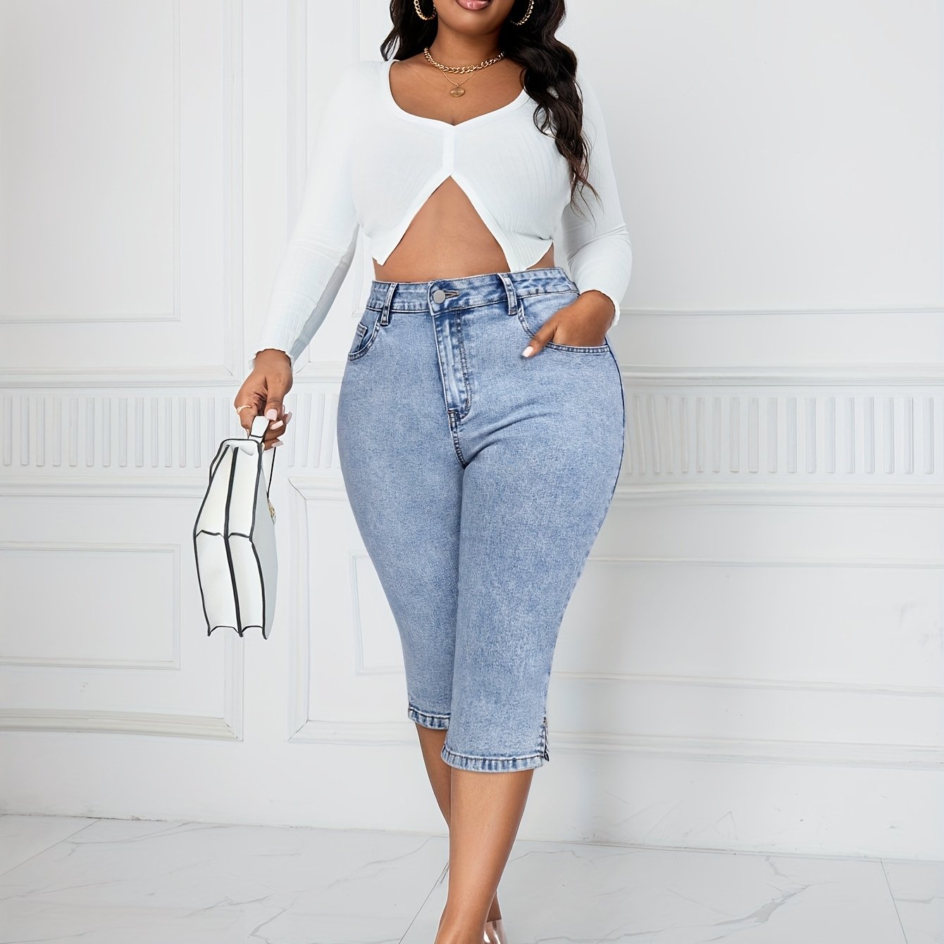 Pantalones Vaqueros De Puntos Para Mujeres