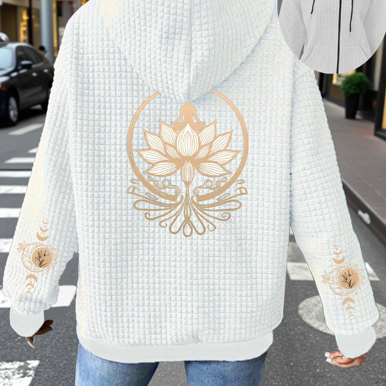 TEMU New Stylish And Comfortable Plus-size Women's Waffle Jackets, Plus-size Women's Zip-up Hooded Casual Sweatshirts, And Plus-size Women's Hooded