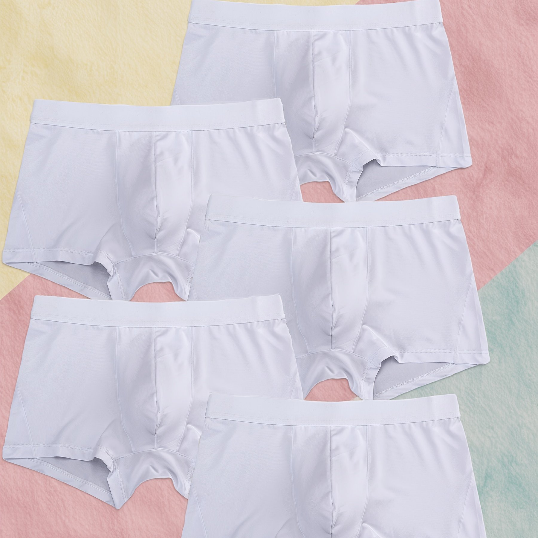 TEMU Men's Boxer Briefs - Solid Color, Comfortable & Soft Shortie Underwear, 5pcs Set, Medium Stretch Fabric, Ideal For Daily Wear