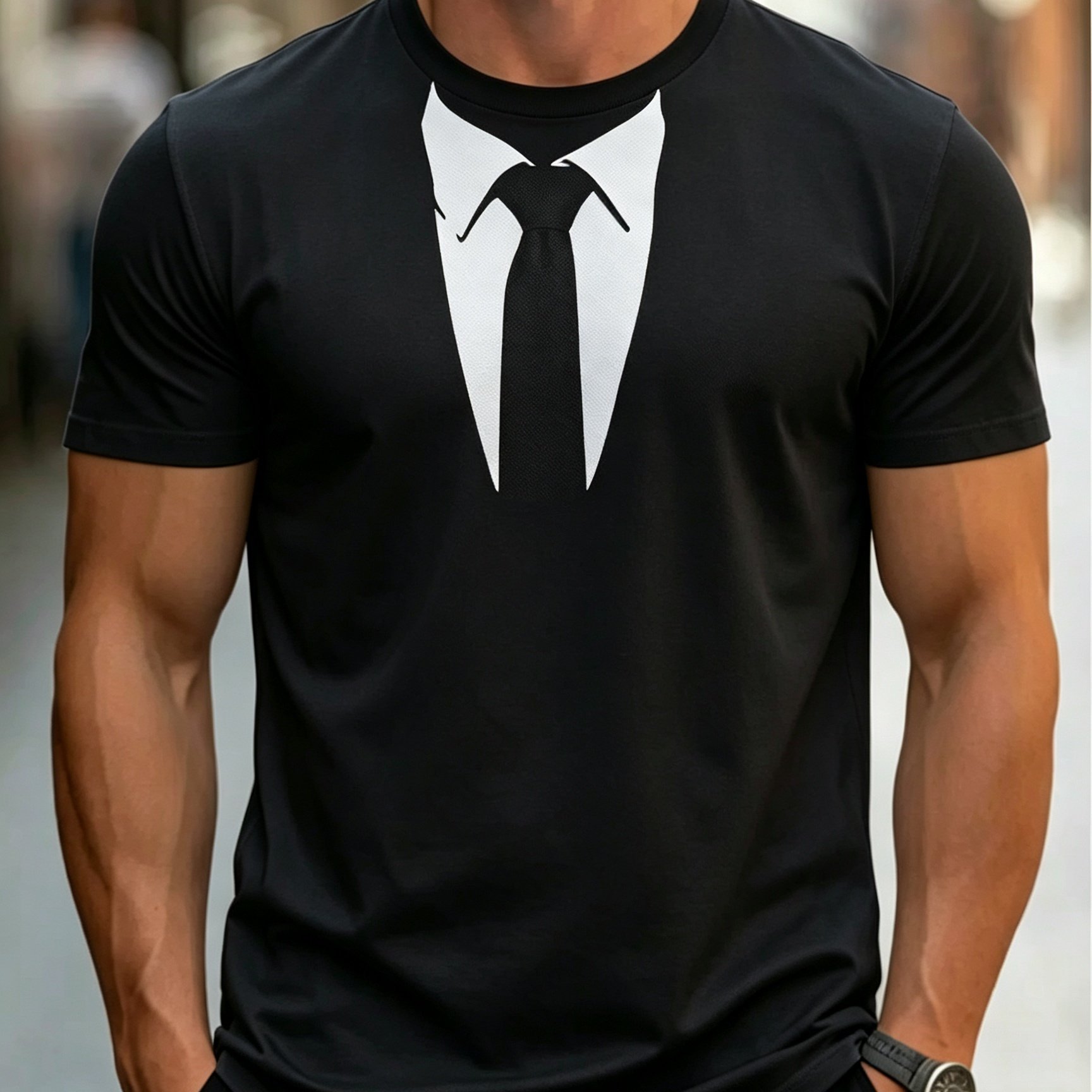 TEMU Men's Creative Printed Detachable Necktie Short-sleeve Shirt, Versatile And Simple For Business And Workplace, Printed Design - No Texture