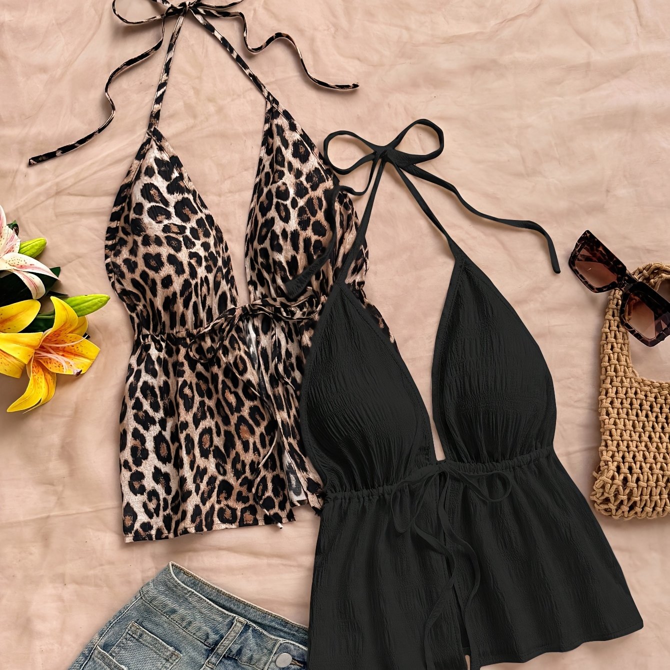 TEMU 2pcs Elegant Halter Neck Strapless Tops For Women | Solid Color, Short Length, Skinny Fit