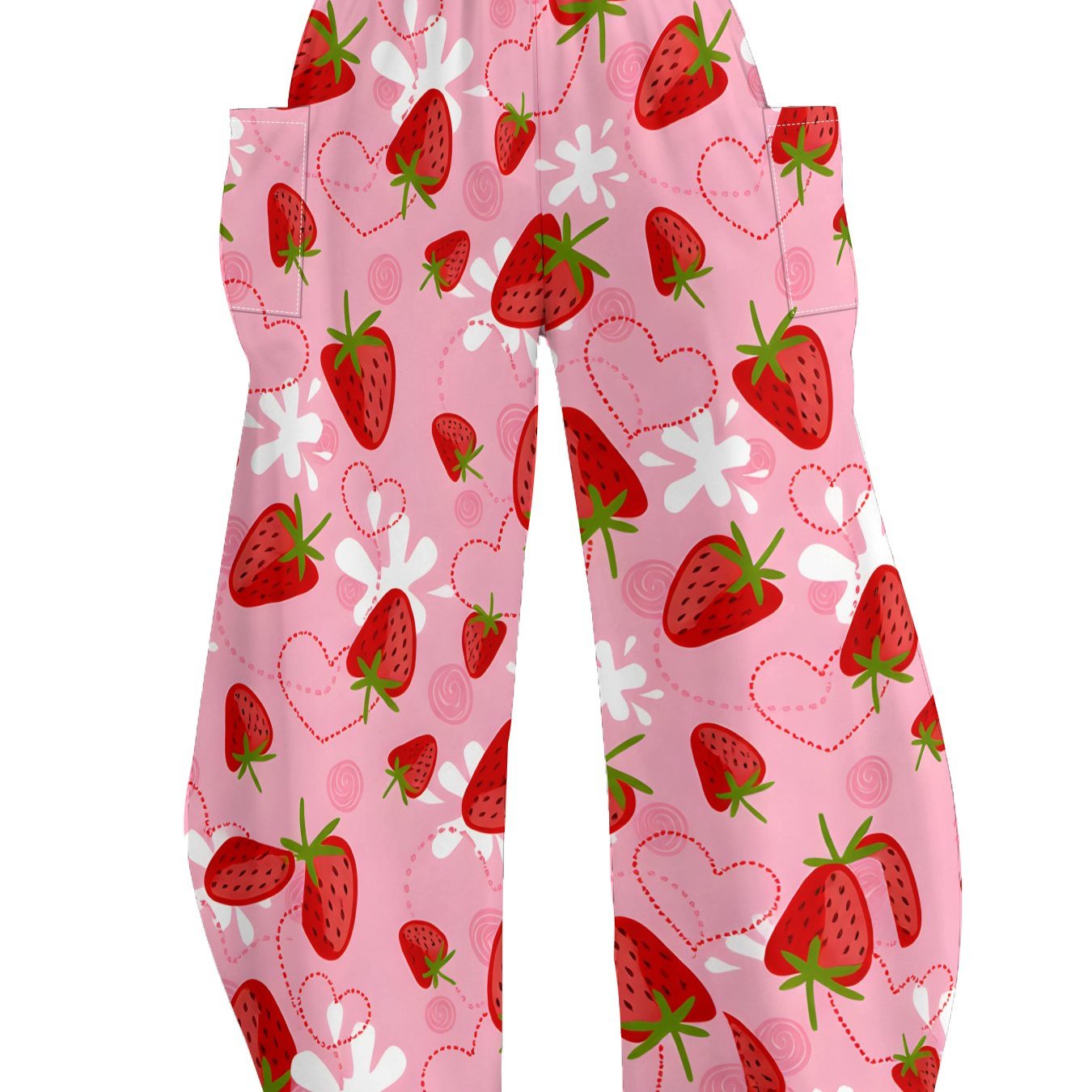 TEMU Plus-size Women's Spring Strawberry Print Loose Wide-leg Pants With Elastic Waist, High-waisted Design, Skin-friendly Comfortable Material, 's