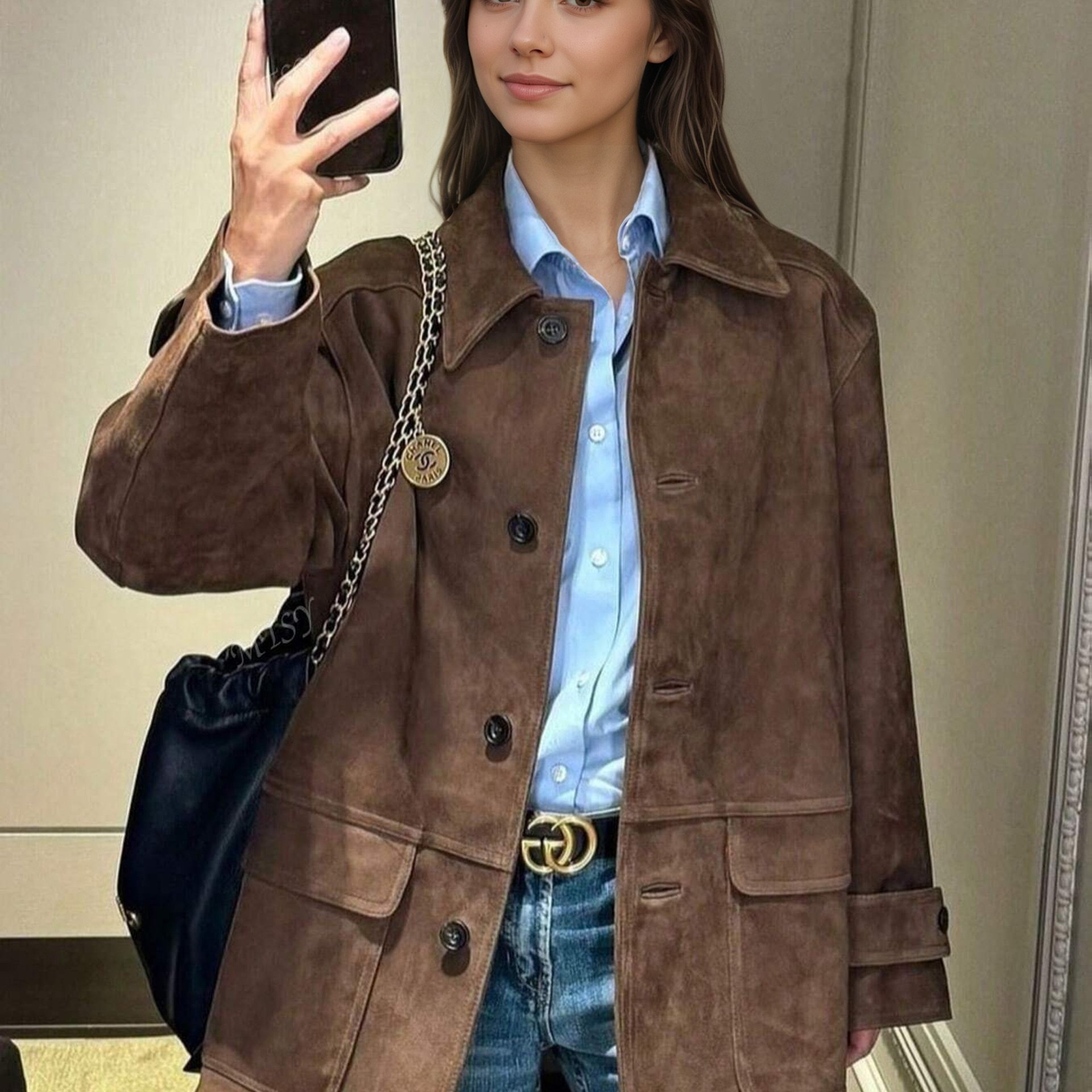 TEMU Women's Casual Jacket, Single Button Lapel Cardigan