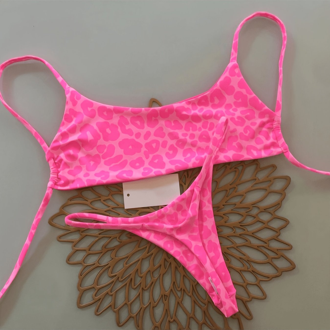 TEMU Bandeau Separates Leopard Print High-waist Sexy Backless Bikini Women's