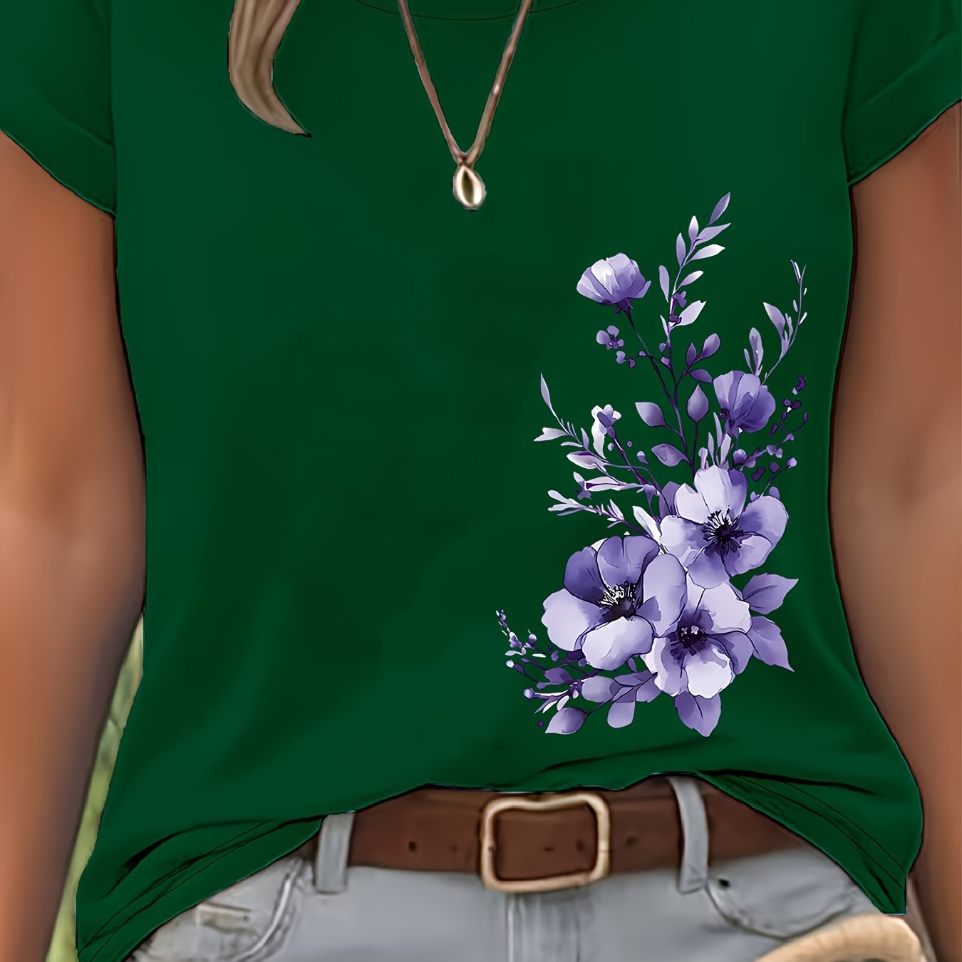 TEMU Women's Soft Breathable Floral Print Short-sleeve T-shirt - Round Neck Casual Blouse Top With Short Sleeves, Suitable For Daily Wear, Machine