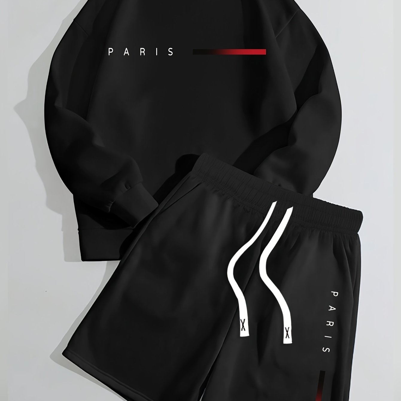 TEMU Trendy Comfortable Fashionable Thin Round Neck Sweatshirt, Sporty Spring Men's Short Shorts Sweatshirt Set, Los Angeles