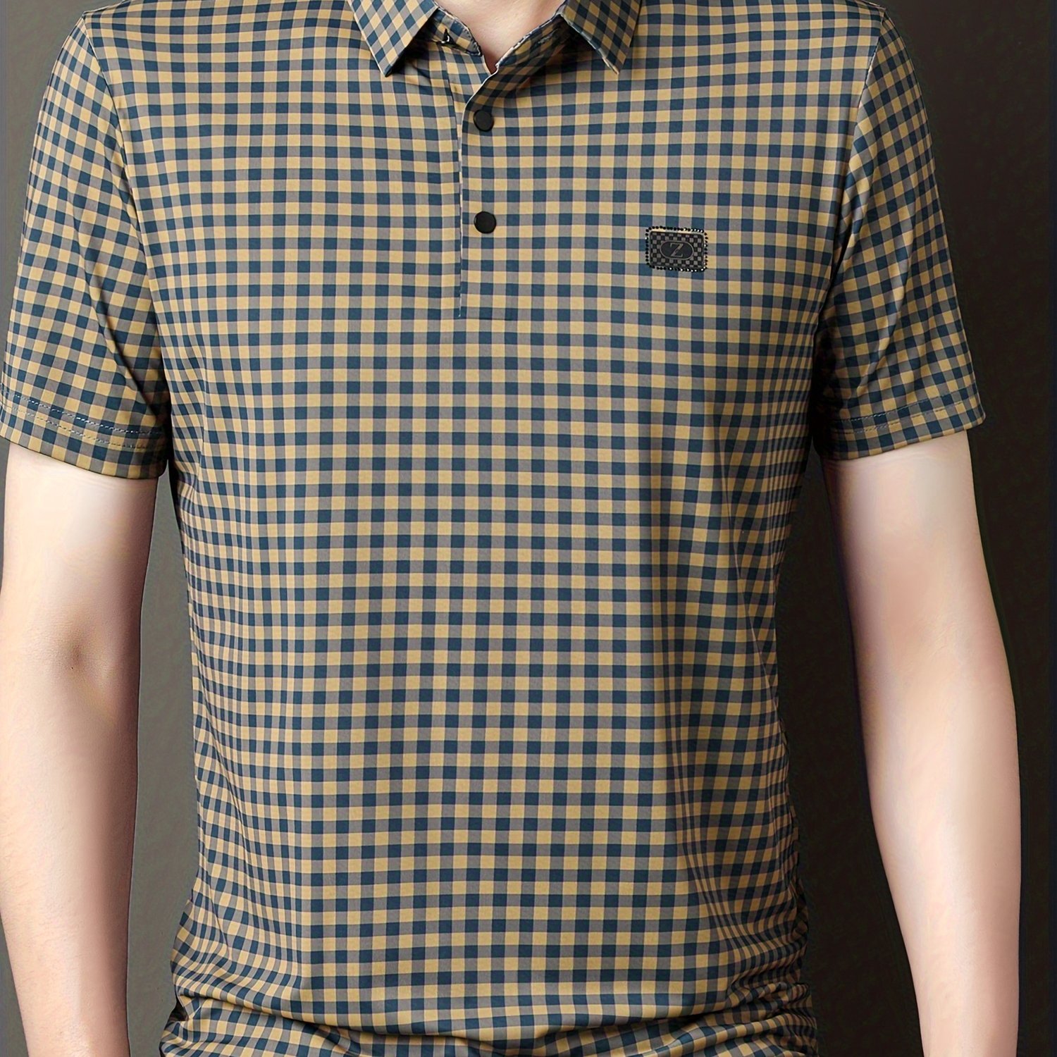 TEMU Haut Polo d'été à manches courtes pour homme, nouveau modèle à carreaux, boutonné, tendance