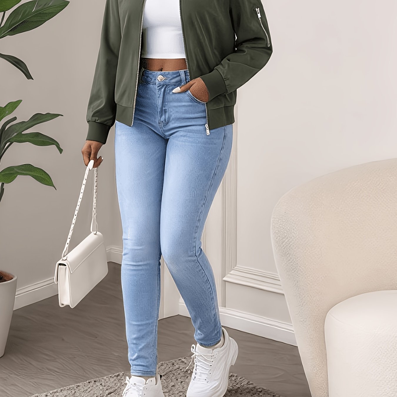 TEMU Plus Size, Plus Size Women's Zip-up Jacket - Soft Comfortable Fabric, Machine Washable, Casual Jacket, Feminine Design, Durable Construction, .