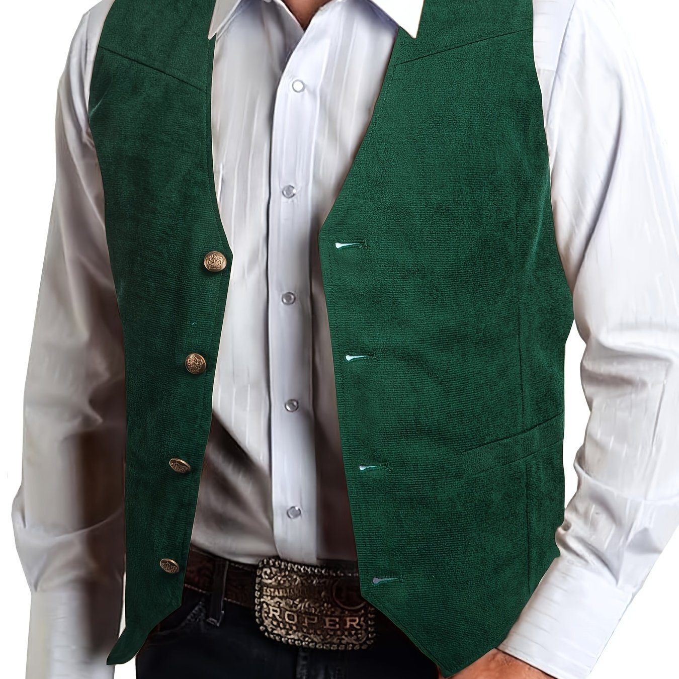 TEMU Men's Fashion Vest For Wedding Party, Casual Polyester V-neck, Non-stretch Solid Color, Button Detail -