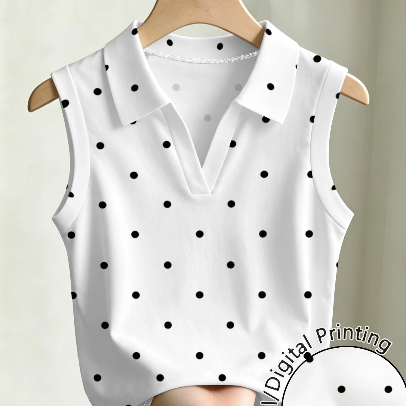 TEMU Women's Polka Dot Sleeveless Collar Top Summer All-match And Casual Commuter Wear Sense Niche Fashion Item