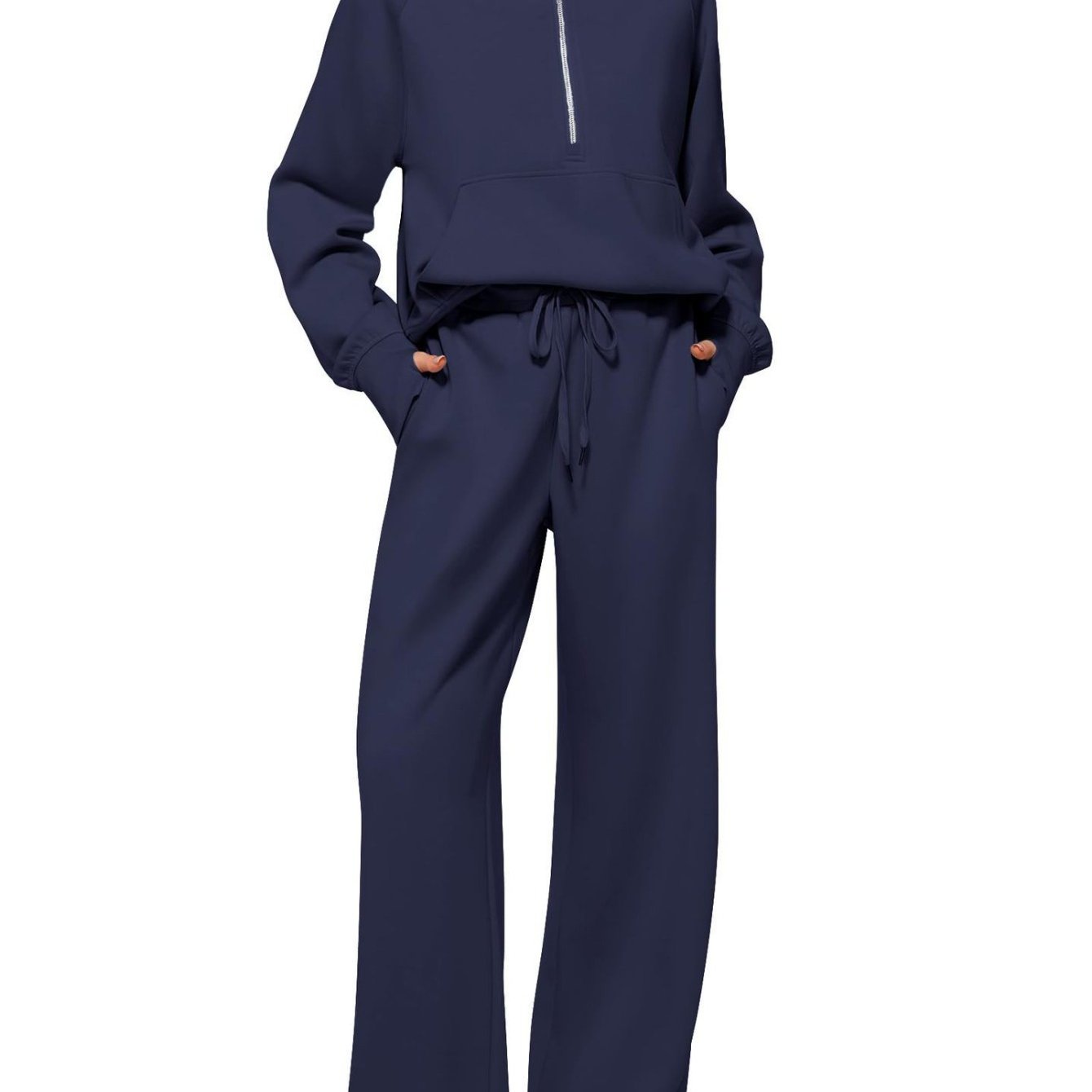 TEMU 2026 Women's Oversized Half Zip Sweatshirt And Wide Pants 2pcs Set With Draped Elegant Look