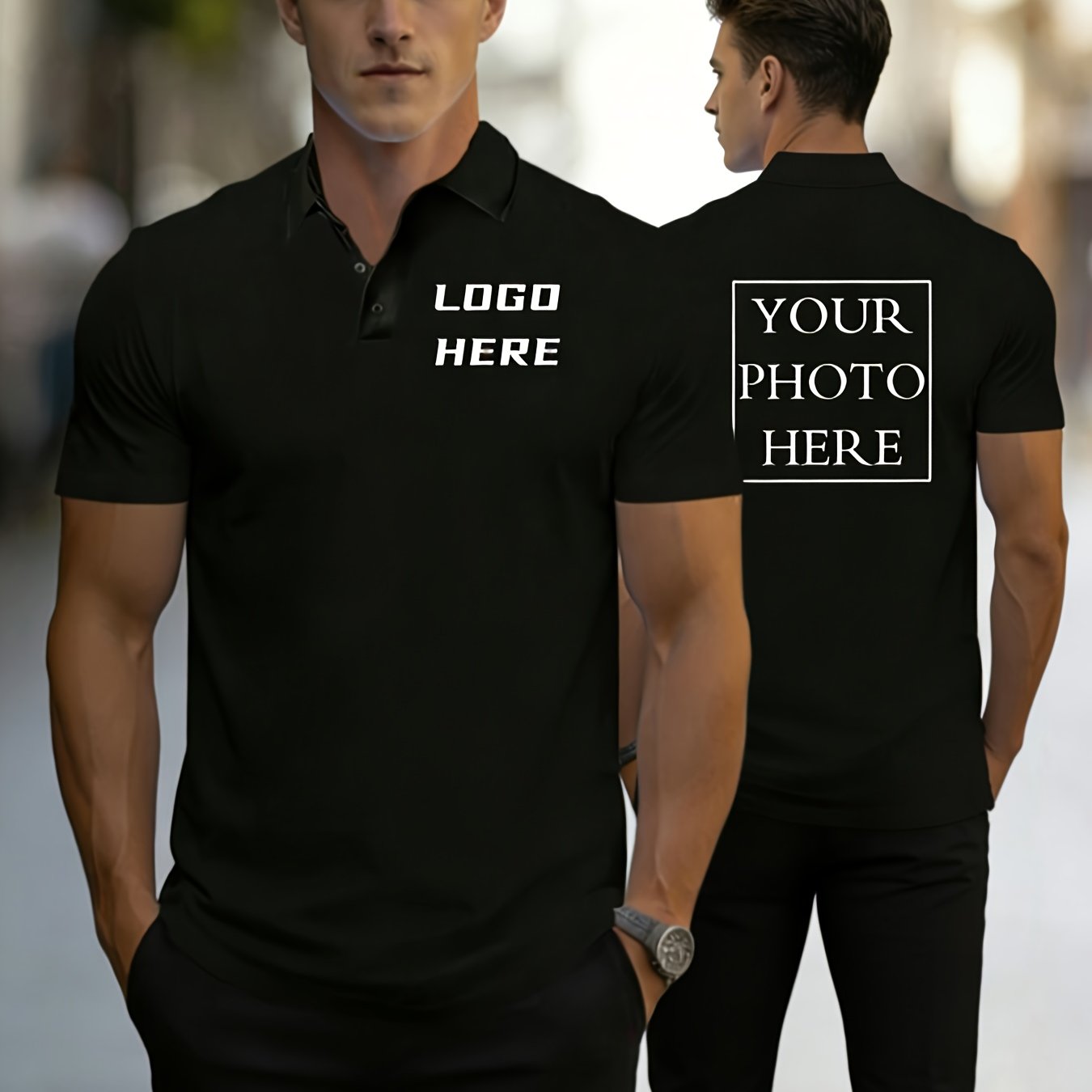 E-shop Personalisiertes Herrenhemd - Foto/Logo/Text hochladen, Schwarz mit anpassbarem Logo-Bereich, Geschenk für Business, Hochzeit, Geburtstag,