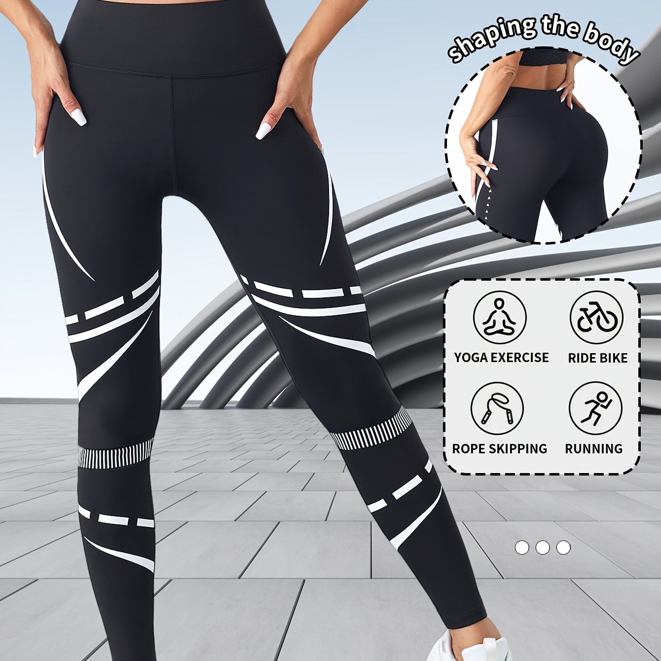 Women's High-elastic Full-length Yoga Pants Compatible For Fitness Systems - Tummy Control Lifter Workout Gym Outdoor Athletic Wear, Non-sheer Machine Washable Striped Exercise Leggings