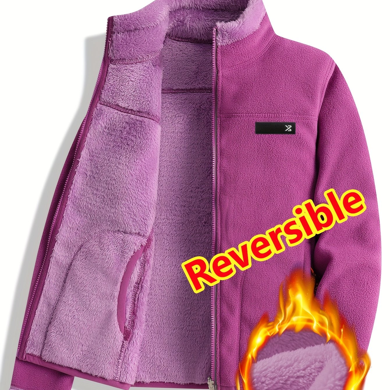 TEMU Double-faced Fleece-lined Fleece Jacket For, Winter Coat With Stand Collar And Coral Fleece Outerwear, ' Cardigan