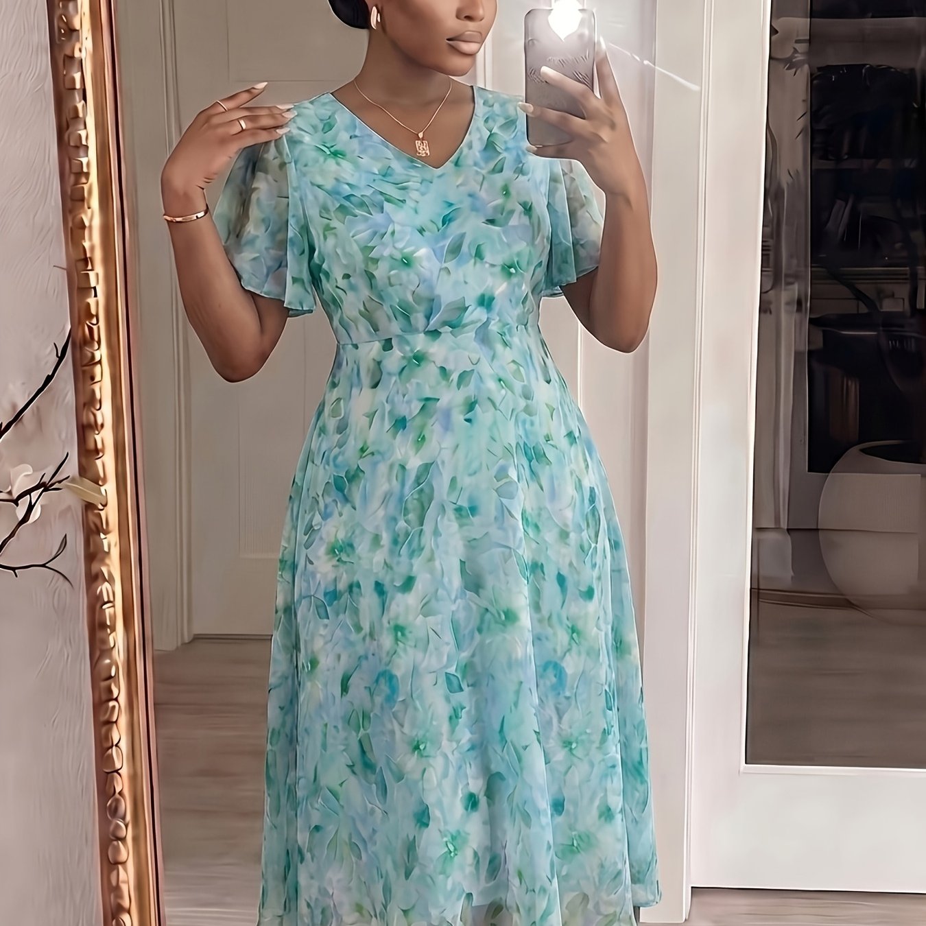 TEMU Plus Size - Elegant V-neck Dress