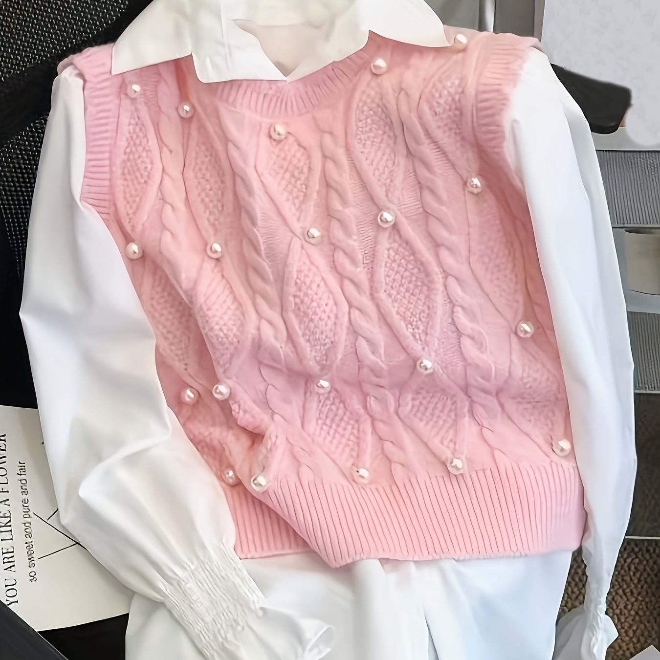Spring/summer New Women's Fashion Elegant Pullover Pearl Vest