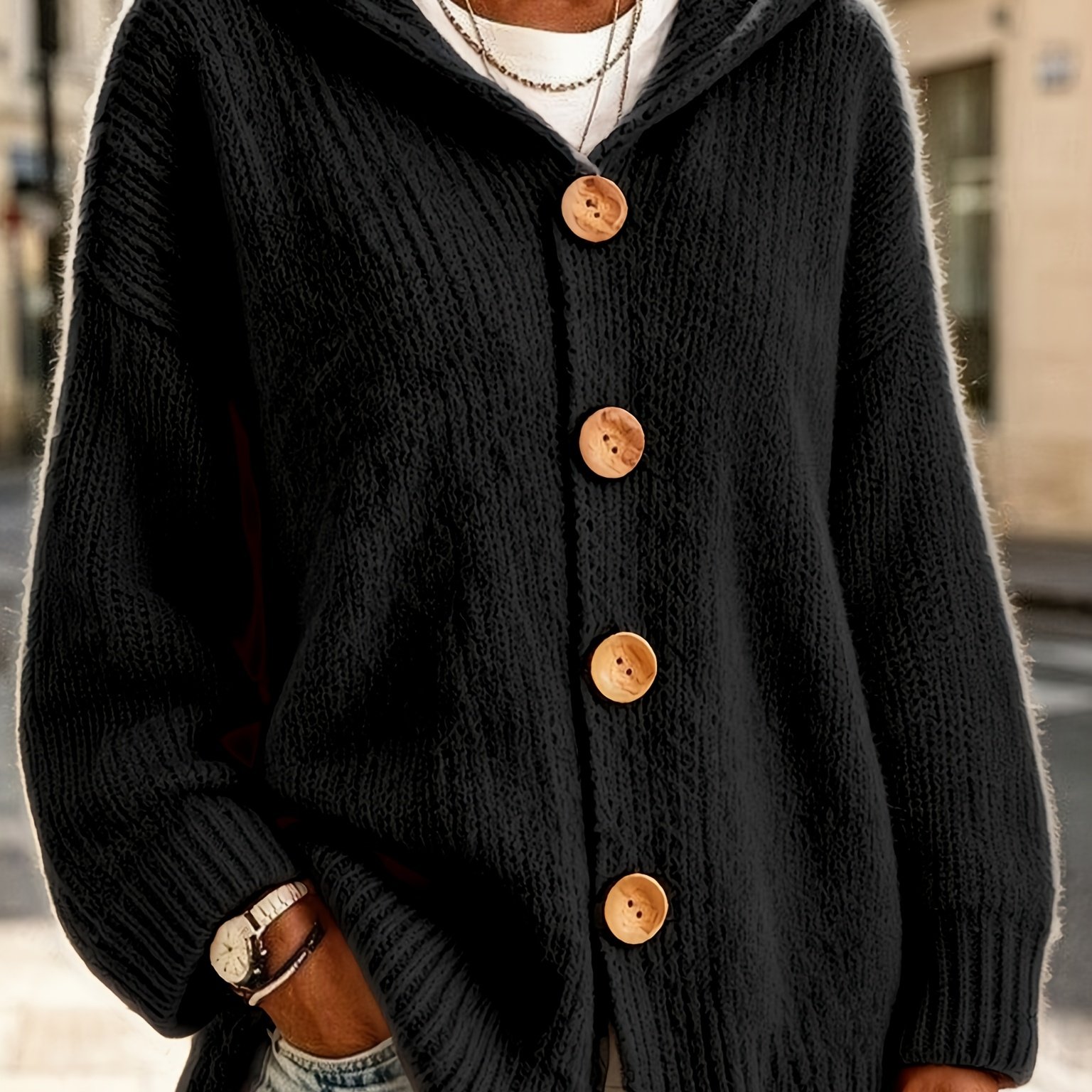 TEMU Er Yu Directional QD260720027 Femme Élégante Décontractée Mignonne Sexy Sweat à Capuche Manches Longues Cardigan Veste Boutonnée Vêtement