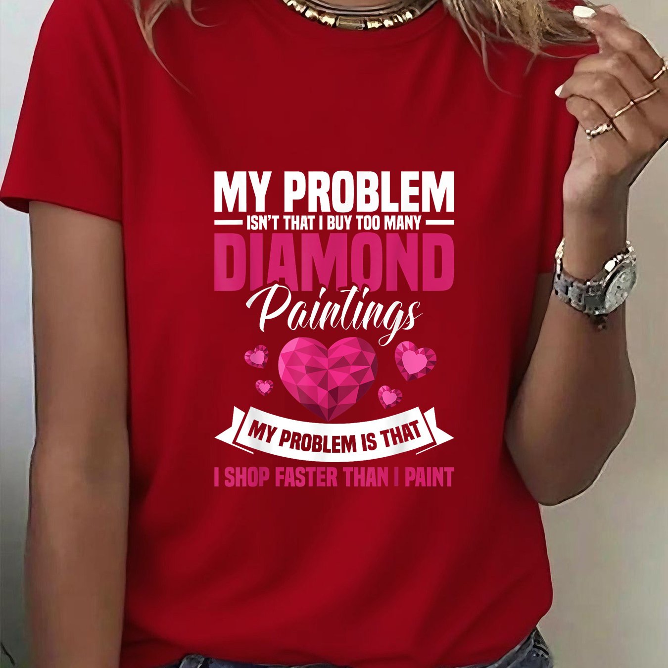 TEMU A Fun Printed Short-sleeve Shirt With A Sweet And , Featuring A Heart Pattern That A Unique Attitude. This Women's Fashion Casual T-shirt Is