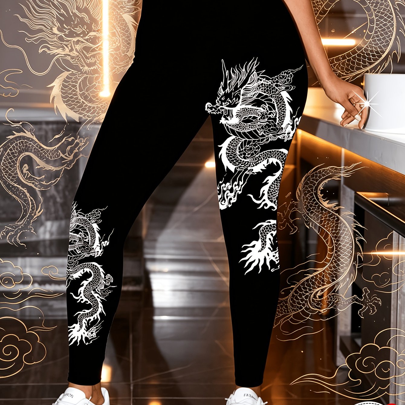 TEMU Women's Trendy Dragon Pattern Printed Leggings - Premium Comfortable Print - Slim Fit Pants - Women's Casual Trousers (pants ) (printed