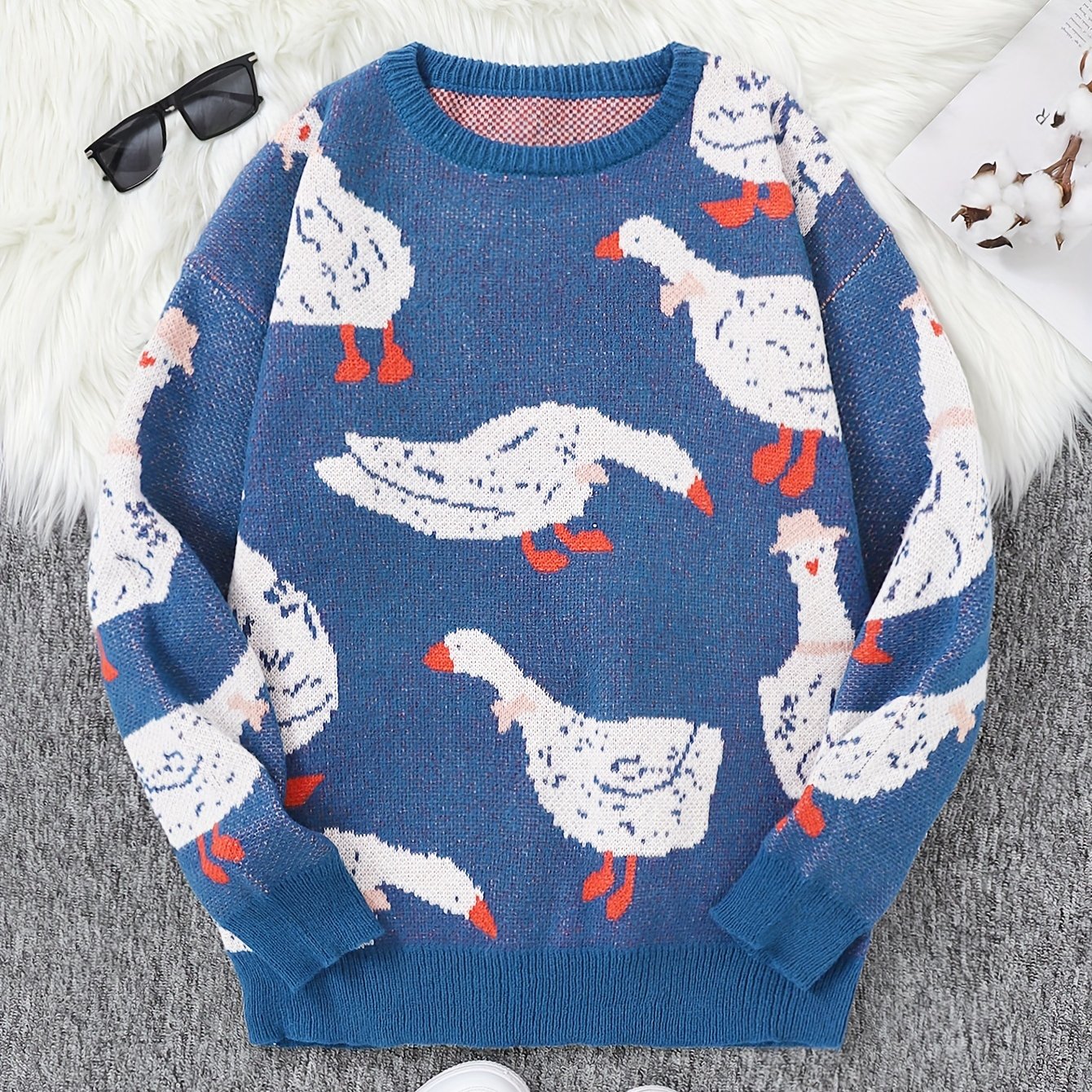 Knitted Duck Duck Wow Sweater Men's Casual Duck Print Sweater