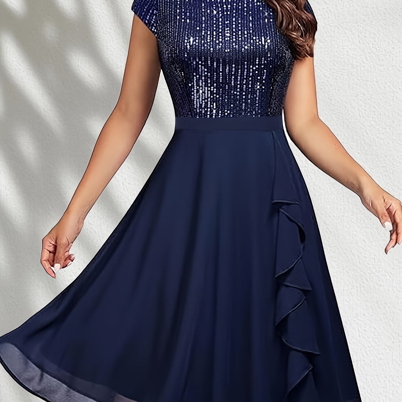 TEMU Women's Sequin Dress, A-line Chiffon Short Ball Gown, Suitable For Weddings And Parties