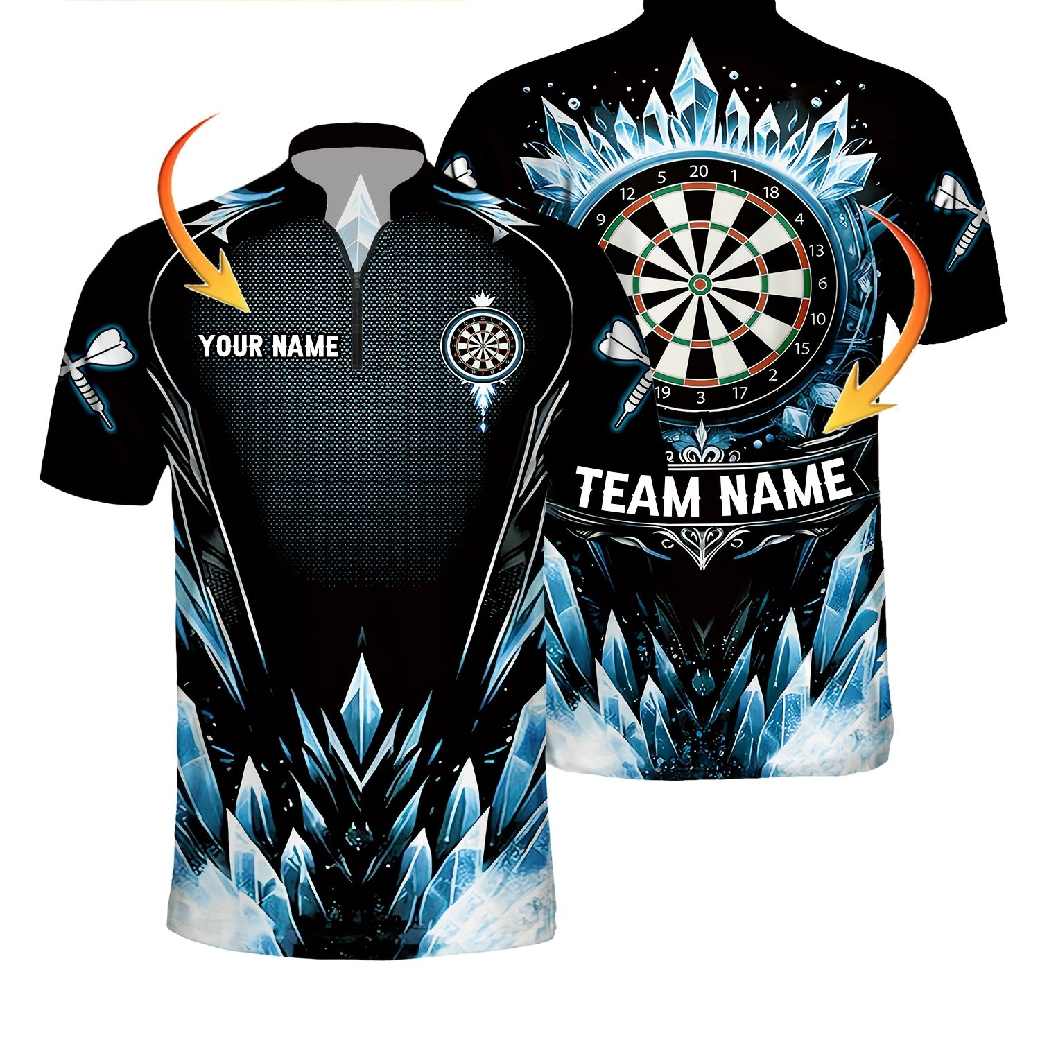 TEMU Customized Name, Team Name Fire Darts Board Pattern Printed Summer Men's Fashion Zipper Shirt