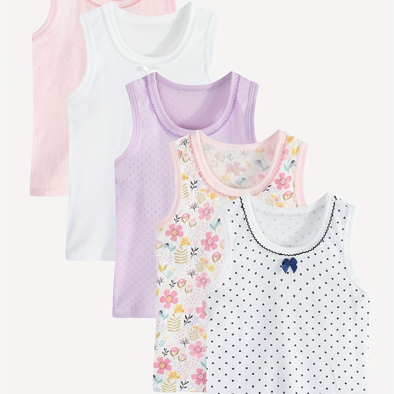 5pcs Floral Print Girls' Wide Strap Tank Tops
