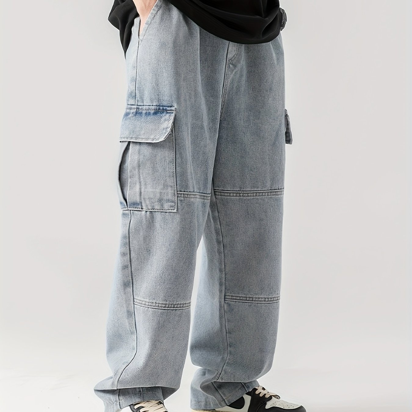 TEMU Jeans Men's Large Size Denim Pants Loose Wide Pants Baggy Pants Stylish Jeans Jeans Jeans Denim Denim Wide Denim Adjustment String Spring Summer