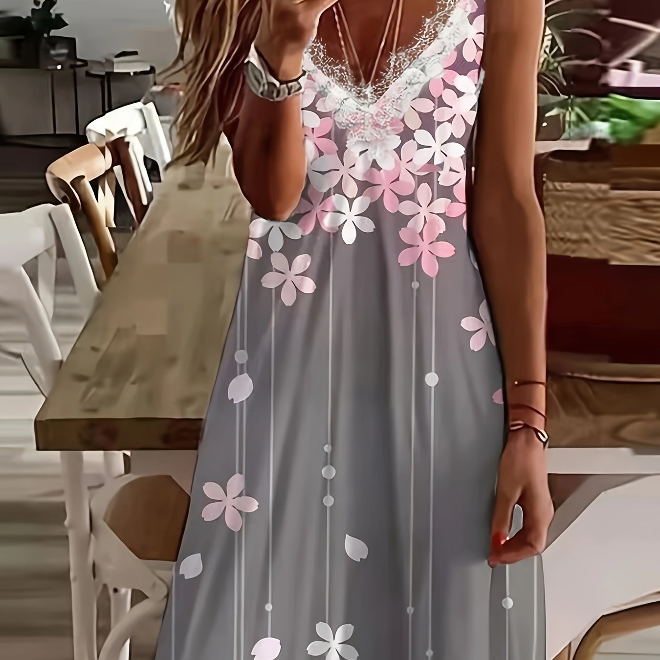 Casual Floral V-neck Printed Versatile Tank Dress