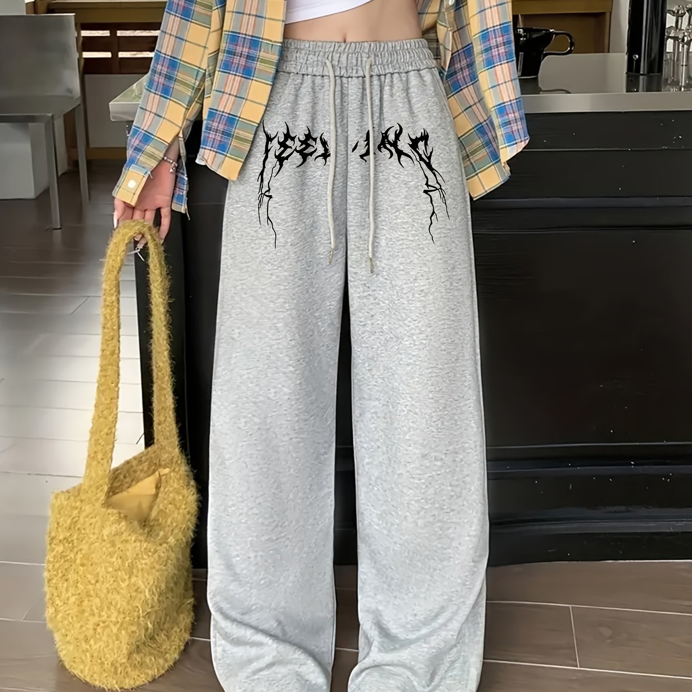 TEMU Women's Casual Drawstring Joggers With Abstract Print - Comfy Polyester, Machine Washable, Perfect For Spring/fall