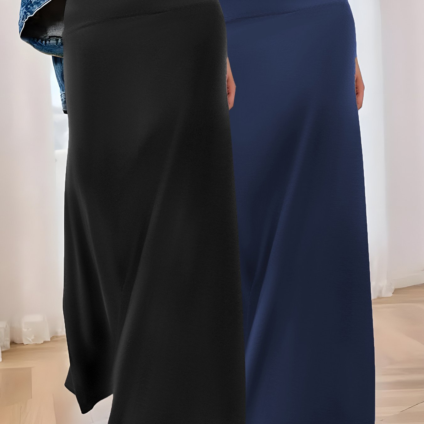 TEMU [essential For Petite ] Two-piece High-waisted Midi Skirt Women's Summer 2025 - Elastic Large Swing Skirt - Hip-covering And Leg-lengthening Ins