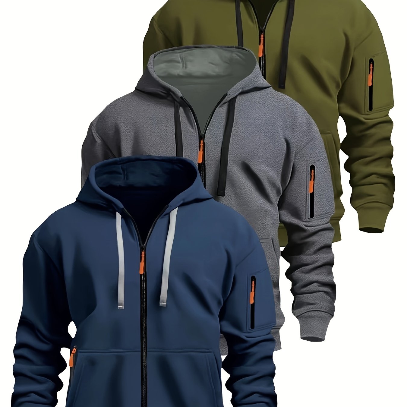 TEMU Three-pc Men's Hooded Zip-up Cardigan Sweatshirt, Suitable For , Sports, And Casual Wear