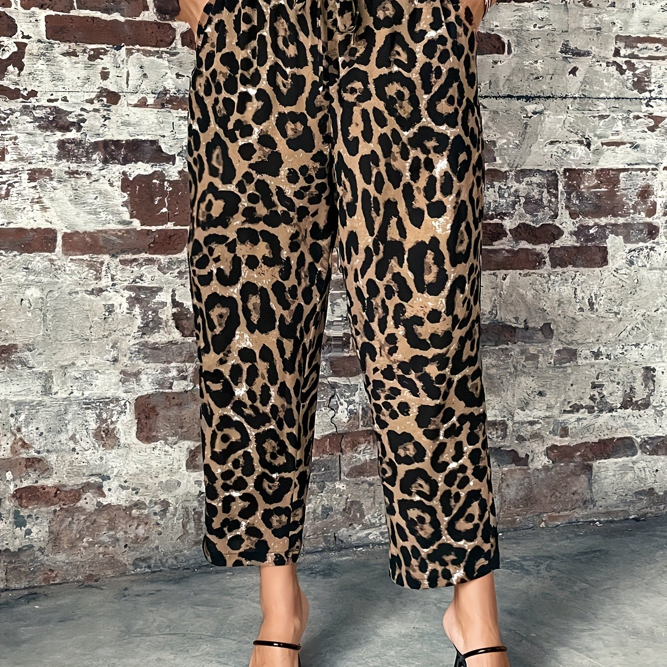 TEMU Plus Size - Plus Size - Plus Size Women's Leopard Print Elegant Versatile Dating Workplace Elastic Waist Pants-j193
