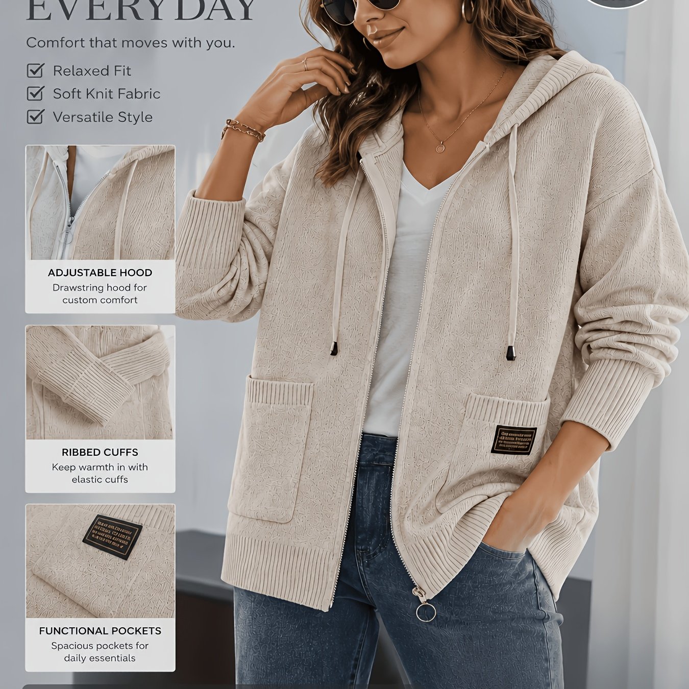 TEMU Giacca cardigan da donna con cerniera, cappuccio e , 2026