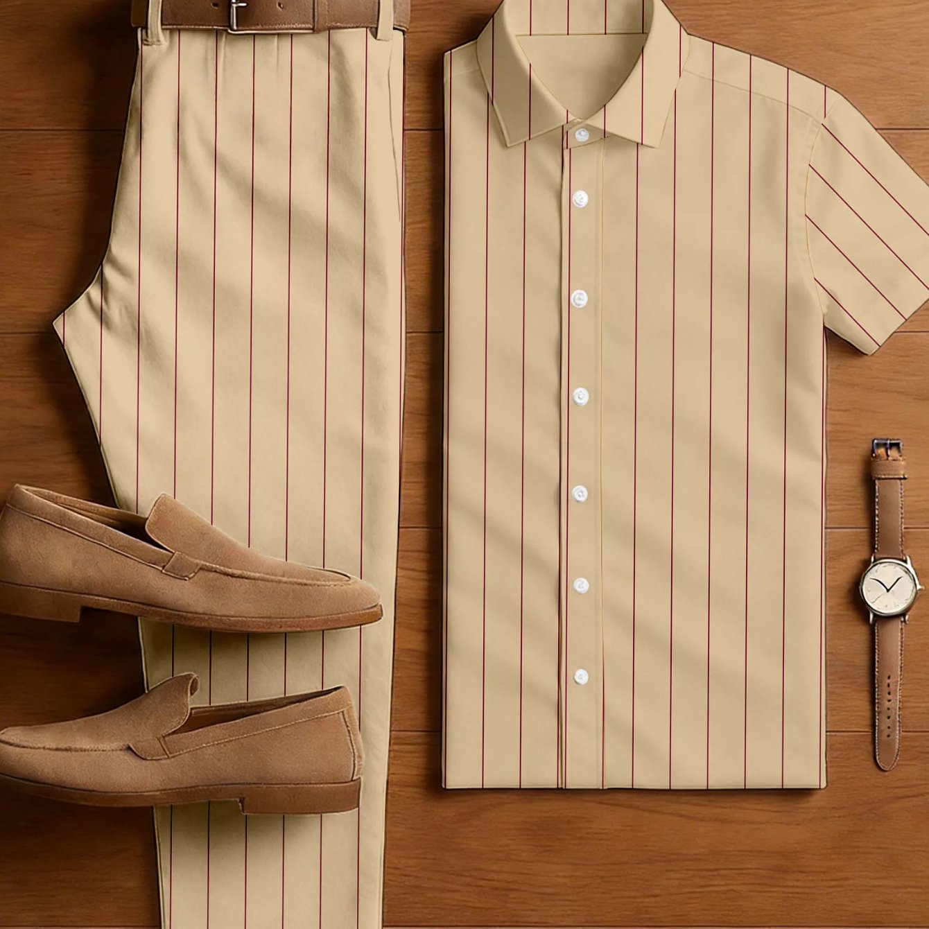 Image of 2pcs Set. Men's Casual Sports Button-up Shirt With Long Pants Set, Suitable For Work, Daily , And A Gift.